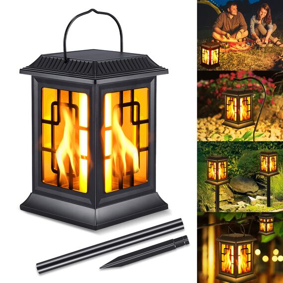 Viitech Solarleuchten Garten Außen, IP65 Wasserdicht Solar Flammenlicht mit Realistischer Flammen Lichteffekt, Solarlampen für außen mit Automatische EIN/Aus und 2 Lichtmodi für Garten Hof Balkon