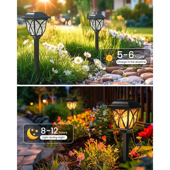 GIGALUMI Solarlampen für außen, 6 Stück LED Solar Gartenleuchten, solarbetriebene Lichter für Garten, Terrasse, Balkon, Landschaft, Gehweg, Pfad (Flackernde Flamme)