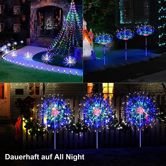 Sunlisky Solarlampen für Außen Weihnachtsbeleuchtung Solar für Weihnachtsdeko Garten Aussen, 4-Pack 480LED mit 17 Tasten Fernbedienung IP65 Gartendeko für draußen Led Gartenbeleuchtung Solar（Bunt）