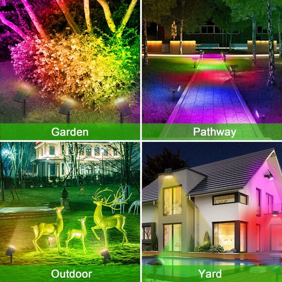 WELALO RGB Solarstrahler für Außen, Farbig Solarlampen für Außen Garten, Bunt Solarleuchten, IP65 Wasserdicht Solar Gartenleuchte für Hof Garten Garage Weg (RGB, 2er Pack)