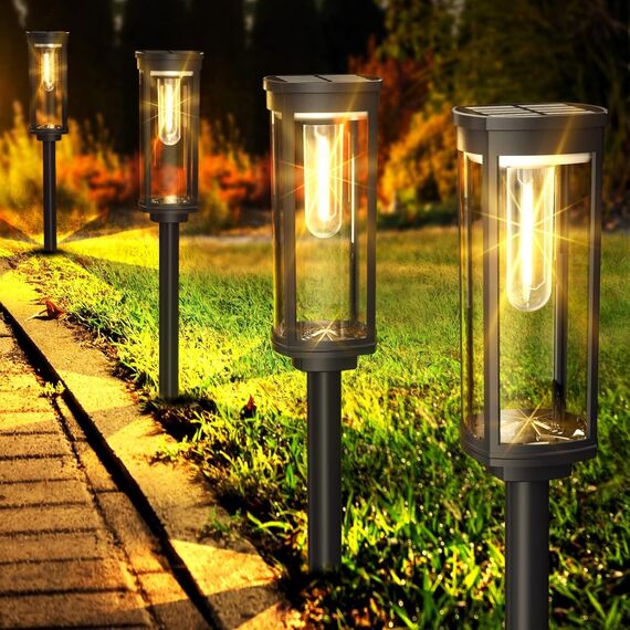 Solarlampen für Außen Garten, Wasserdichte Solarleuchten mit Warmweißem Wolfram-Licht, Winterfeste Gartenlampen mit Automatischem Ein/Aus für Außenbereiche wie Terrasse, Rasen, Hof und Wege (6 Stück)