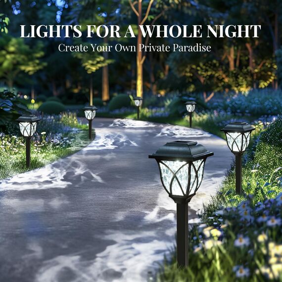 GIGALUMI Solarlampen für außen, 6 Stück LED Solar Gartenleuchten, solarbetriebene Lichter für Garten, Terrasse, Balkon, Landschaft, Gehweg, Pfad (Kaltweiß)