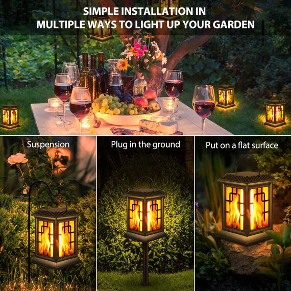 Viitech Solarleuchten Garten Außen, 2 Paket IP65 Wasserdicht Solar Flammenlicht mit Realistischer Flammen Lichteffekt, Solarlampen für außen mit Automatische EIN/Aus und 2 Lichtmodi für Garten
