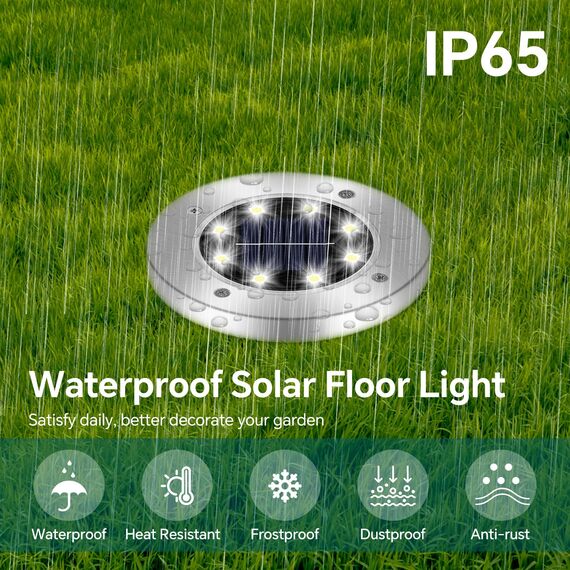 Caldarax 4 Stück Solar Bodenleuchten Aussen, 8 LEDs Solarlampen für Außen Garten, IP65 Wasserdicht Solarleuchten, Kaltweiß Led Solar Gartenleuchten für Rasen, Gehweg, Auffahrt, Patio