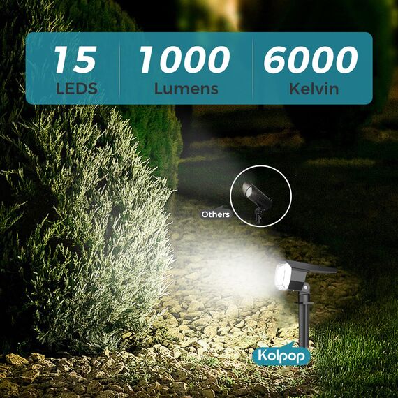 kolpop Solarlampen für Außen, 2 Stück 3 Modi IP67 Wasserdicht solarstrahler für außen garten, 800lm 6500K Tageslicht Weiß Garten Solarleuchten für Garten, Garage Eingang, Zäune, Baum, Pflanzen