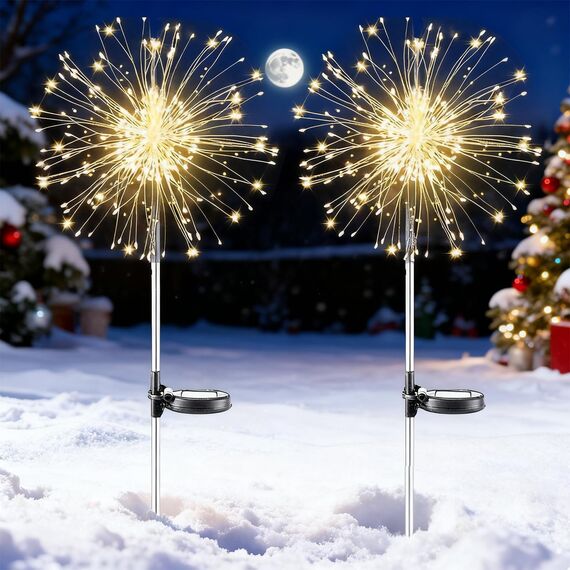 XVZ Solarlampen für Außen Garten, 2 Stück 150LED Solar Feuerwerk Licht, Solarleuchten Gartendeko für Außen Wasserdicht 2 Modi für Rasen, Weg, Terrassen, Balkon, Weihnachten Deko - Warmweiß