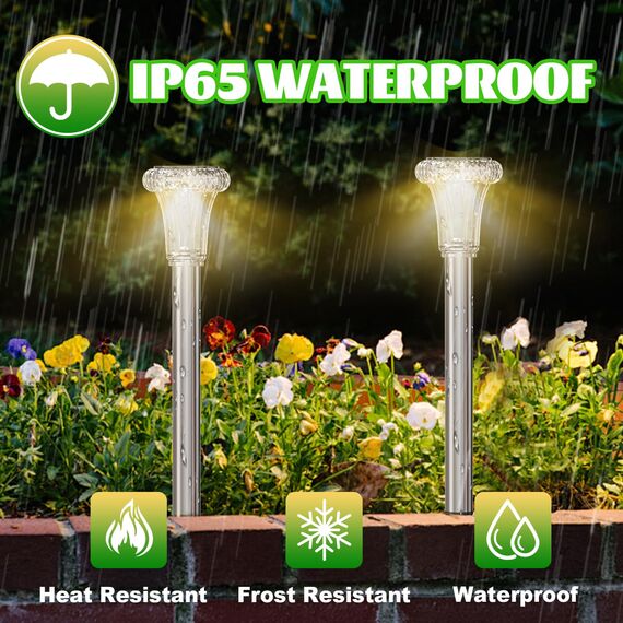 MUSUNIA Solarleuchten für Balkonkästen – IP65 wasserdichte Solar Wegleuchten aus Edelstahl für Garten, Terrasse, Rasen, Gehweg und Landschaftsgestaltung Warmweiß (6er-Pack)