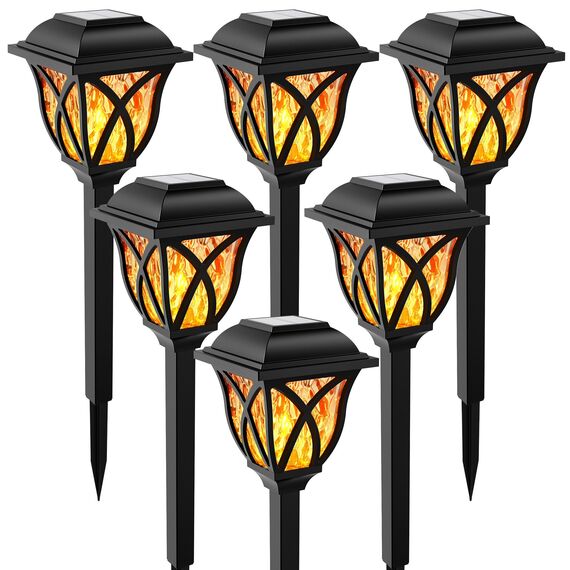 GIGALUMI Solarlampen für außen, 6 Stück LED Solar Gartenleuchten, solarbetriebene Lichter für Garten, Terrasse, Balkon, Landschaft, Gehweg, Pfad (Flackernde Flamme)