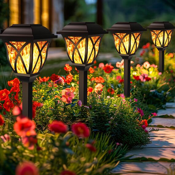 GIGALUMI Solarlampen für außen, 6 Stück LED Solar Gartenleuchten, solarbetriebene Lichter für Garten, Terrasse, Balkon, Landschaft, Gehweg, Pfad (Flackernde Flamme)