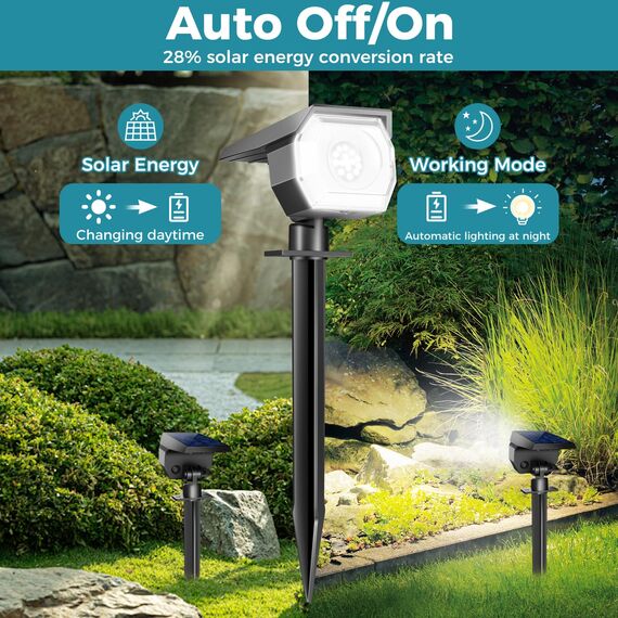 kolpop Solarlampen für Außen, 2 Stück 3 Modi IP67 Wasserdicht solarstrahler für außen garten, 800lm 6500K Tageslicht Weiß Garten Solarleuchten für Garten, Garage Eingang, Zäune, Baum, Pflanzen