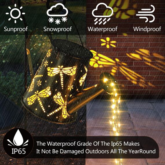 Solar Gießkanne Lichterkette Aussen, Solarlampen für Außen Garten LED Lichter,Vintage Lichterkette Aussen mit Halterung Libellen Shower Garten Leuchten Wasserdicht für Garden Terrasse Balkon (Libelle)