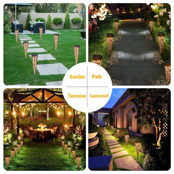 Görvitor Metall Vintage Solarlampen, Görvitor IP65 Wasserdicht Garten Solarleuchten für Außen, Warmweiß LED Solar Gartenleuchten mit Erdspieß Deko für Terrasse Blumenkasten Balkon (2 Stück)