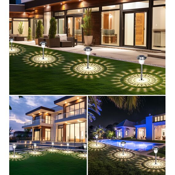 LITOHOM Solarlampen für Außen Garten, 4 Stuck Solarleuchten Garten mit Warmweiß IP65 Wasserdicht Edelstahl Metall Solar Wegeleuchte Solarleuchten Garten Deko für Rasen, Terrasse, Hof