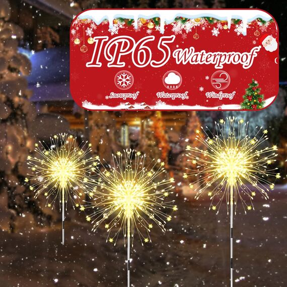 Sunlisky Solarlampen für Außen Garten, Pack of 4 120 LED 1200 mAh Timing and Brightness Adjustment Lights IP65 gartendeko für draußen wetterfest(4 Fireworks Lanterns) (warme Farbe)