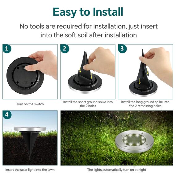 Caldarax 4 Stück Solar Bodenleuchten Aussen, 8 LEDs Solarlampen für Außen Garten, IP65 Wasserdicht Solarleuchten, Kaltweiß Led Solar Gartenleuchten für Rasen, Gehweg, Auffahrt, Patio