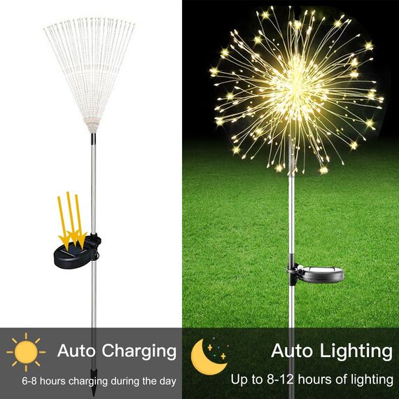 XVZ Solarlampen für Außen Garten, 2 Stück 150LED Solar Feuerwerk Licht, Solarleuchten Gartendeko für Außen Wasserdicht 2 Modi für Rasen, Weg, Terrassen, Balkon, Weihnachten Deko - Warmweiß