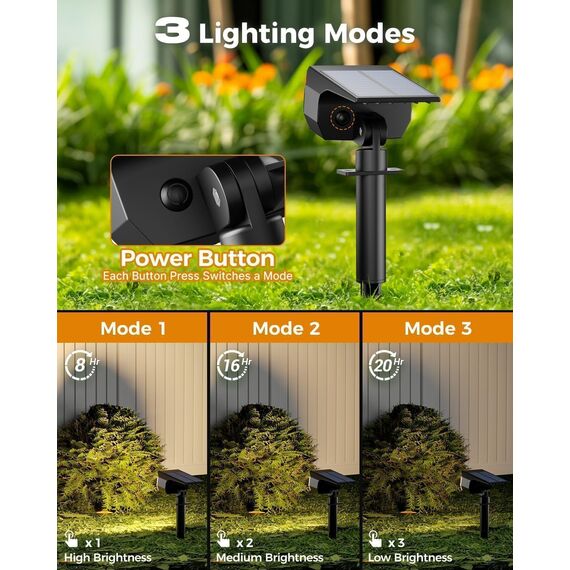 btfarm 8 Stück Solarstrahler für Außen Garten, 72 LED Solarlampen für Außen IP65 Wasserdicht Solar Strahler Gartenleuchten, Solarleuchten für Rasen Auffahrt Gehweg Patio Baum, Warmweiß