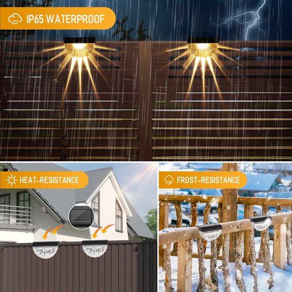 MUSUNIA Balkonbeleuchtung Solar - Wasserdichte Solarleuchten Garten Dekoration,4 Stück Solar Wandleuchte Aussen für Terrasse Garten und Stufen Warmweiß