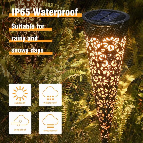 Görvitor Solarlampen für Außen Garten 6 Stück, Metall Solarleuchten für Außen mit IP65 Wasserdicht, LED Warmweiß Gartenleuchten Solar mit Erdspieß für Deko Balkon Terrasse Blumenkasten Hinterhöfe