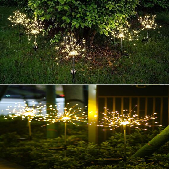 XVZ Solarlampen für Außen Garten, 2 Stück 150LED Solar Feuerwerk Licht, Solarleuchten Gartendeko für Außen Wasserdicht 2 Modi für Rasen, Weg, Terrassen, Balkon, Weihnachten Deko - Warmweiß