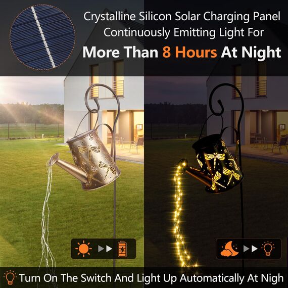 Solar Gießkanne Lichterkette Aussen, Solarlampen für Außen Garten LED Lichter,Vintage Lichterkette Aussen mit Halterung Libellen Shower Garten Leuchten Wasserdicht für Garden Terrasse Balkon (Libelle)