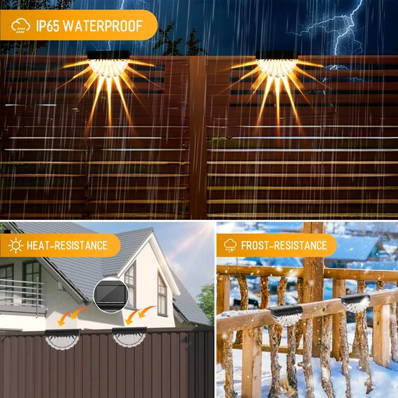 MUSUNIA Balkonbeleuchtung Solar - Wasserdichte Solarleuchten Garten Dekoration,6 Stück Solar Wandleuchte Aussen für Terrasse Garten und Stufen Warmweiß