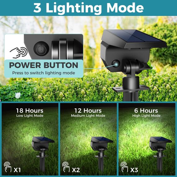 kolpop Solarlampen für Außen, 2 Stück 3 Modi IP67 Wasserdicht solarstrahler für außen garten, 800lm 6500K Tageslicht Weiß Garten Solarleuchten für Garten, Garage Eingang, Zäune, Baum, Pflanzen