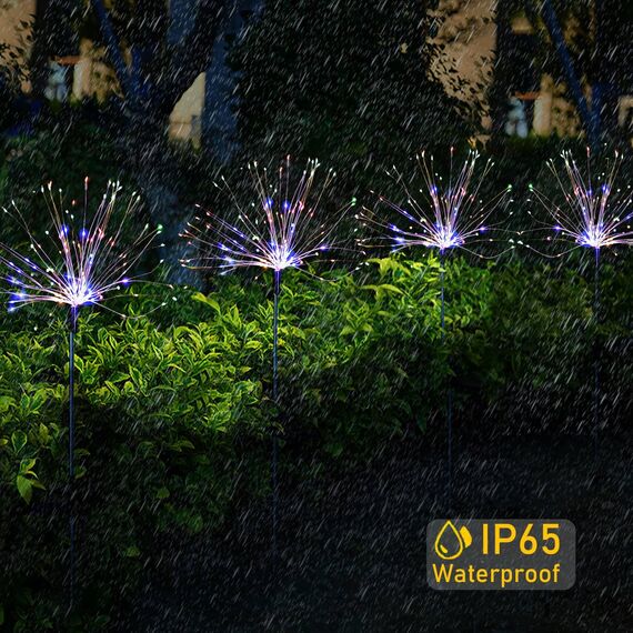 yowin Solarleuchten für Außen 2 Stück 120 LED Garten Solarlampen, 8 Modi Feuerwerk Gartenleuchten Wetterfest Pusteblume Gartenstecker für Balkon Blumenkästen Terrassen Deko - Mehrfarbig