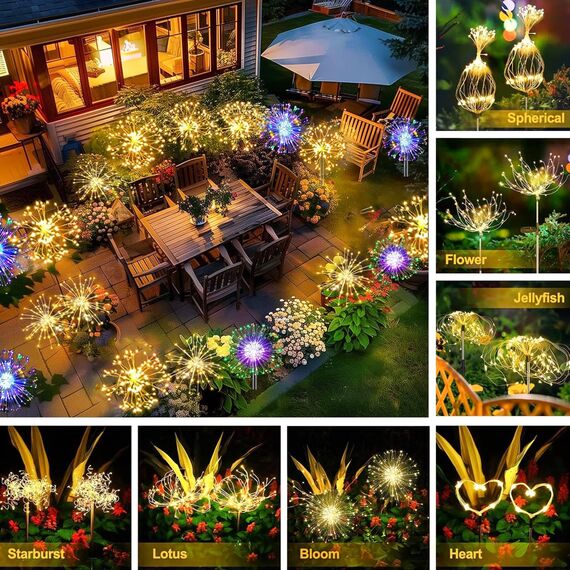 yowin Solarleuchten für Außen 2 Stück 120 LED Garten Solarlampen, 8 Modi Feuerwerk Gartenleuchten Wetterfest Pusteblume Gartenstecker, Gartenbeleuchtung Solar für Balkon Blumenkästen Terrassen Deko