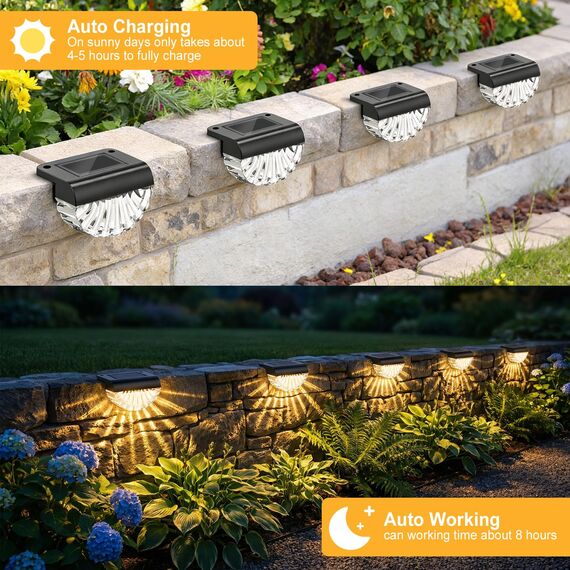 MUSUNIA Balkonbeleuchtung Solar - Wasserdichte Solarleuchten Garten Dekoration,6 Stück Solar Wandleuchte Aussen für Terrasse Garten und Stufen Warmweiß