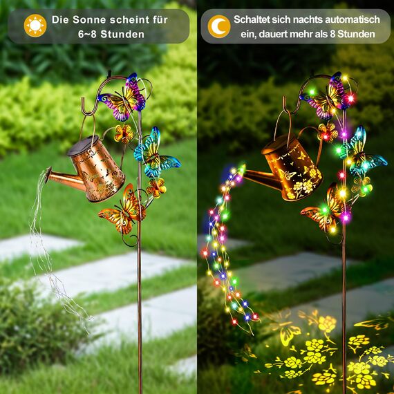 IEEILULU Solar Gießkanne Lampe, Solarlampen mit Lichterkette Gießkanne, Wasserdicht solar giesskanne für außen mit Ständer, LED Solarbetriebene für Außen Licht für Weg, Gehweg, Garten, Terrasse (Warm)