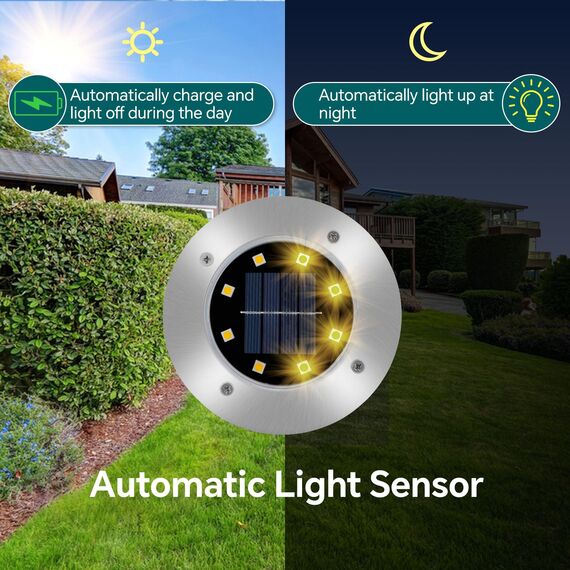 Caldarax 4 Stück Solar Bodenleuchten Aussen, 8 LEDs Solarlampen für Außen Garten, IP65 Wasserdicht Solarleuchten, Warmweiß Led Solar Gartenleuchten für Rasen, Gehweg, Auffahrt, Patio