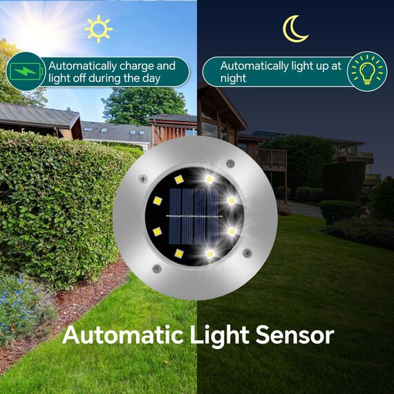 Caldarax 4 Stück Solar Bodenleuchten Aussen, 8 LEDs Solarlampen für Außen Garten, IP65 Wasserdicht Solarleuchten, Kaltweiß Led Solar Gartenleuchten für Rasen, Gehweg, Auffahrt, Patio
