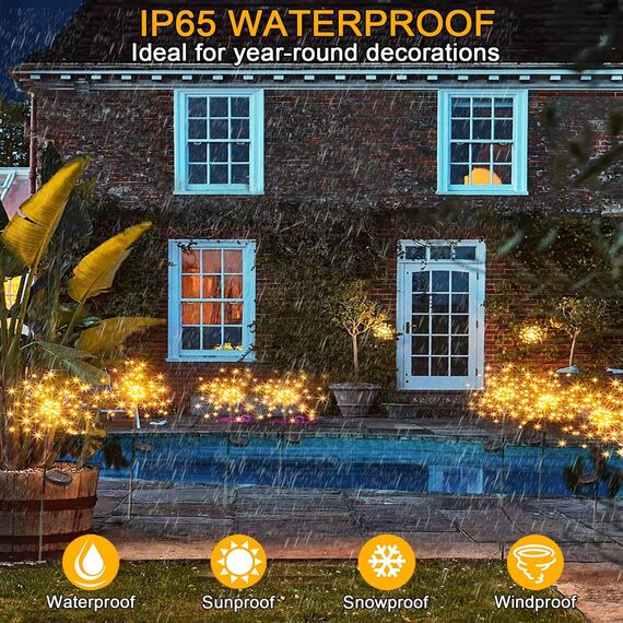 yowin Solarleuchten für Außen 2 Stück 120 LED Garten Solarlampen, 8 Modi Feuerwerk Gartenleuchten Wetterfest Pusteblume Gartenstecker, Gartenbeleuchtung Solar für Balkon Blumenkästen Terrassen Deko