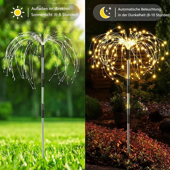 Sunlisky Solarlampen für Außen Garten, Pack of 4 120 LED 1200 mAh Timing and Brightness Adjustment Lights IP65 gartendeko für draußen wetterfest(4 Fireworks Lanterns) (warme Farbe)