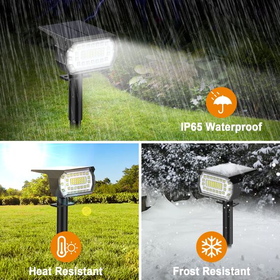 WELALO Solarstrahler für Außen, 57 LED 6500K Solarlampen für Außen Garten, 3 Helligkeit Einstellbar Solarleuchten, IP65 Wasserdicht Solar Gartenleuchte für Hof Garten Garage Weg (Kaltweiß, 2er Pack)