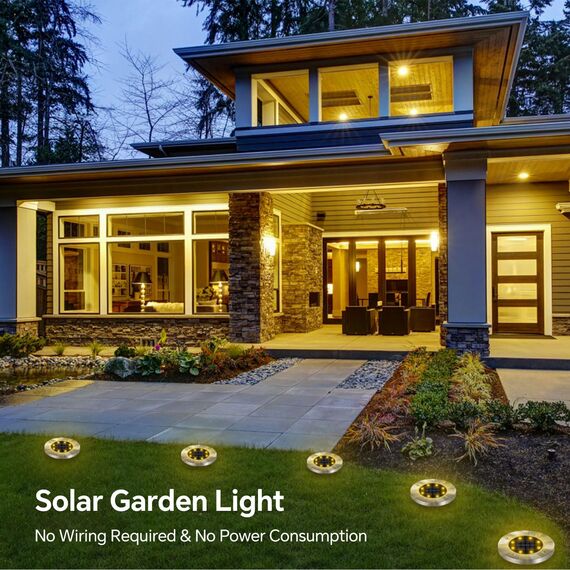 Caldarax 8 Stück Solar Bodenleuchten Aussen für Garten, 8 LEDs Solar Gartenleuchte IP65 Wasserdicht, LED Boden Solarleuchten Edelstahl für Garten Rasen Patio Gehweg Auffahrt(Warmweiß)