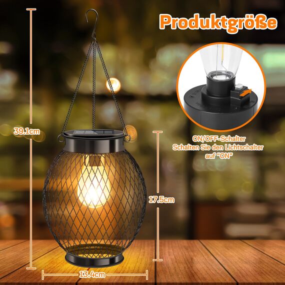 Nigecue Solarlampen für Außen Garten, 2 Stück Solarleuchten Gartenleuchten Solar Lanterne mit Helle LED-Glühbirne, 800mAh Akku, IP65 Wasserdicht, Auto Ein/Aus, 3000K Warmweißes Licht für Terrasse Hof