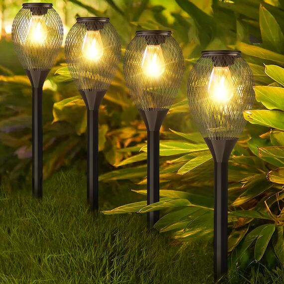 Solarlampen für Außen Garten, Ortiny 4 Stück Warmweiße Solarleuchten für Außen, Gartenbeleuchtung wegeleuchten mit IP65 Wasserdichter Auto Ein/Aus