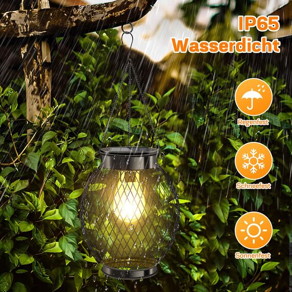 Nigecue Solarlampen für Außen Garten, 2 Stück Solarleuchten Gartenleuchten Solar Lanterne mit Helle LED-Glühbirne, 800mAh Akku, IP65 Wasserdicht, Auto Ein/Aus, 3000K Warmweißes Licht für Terrasse Hof