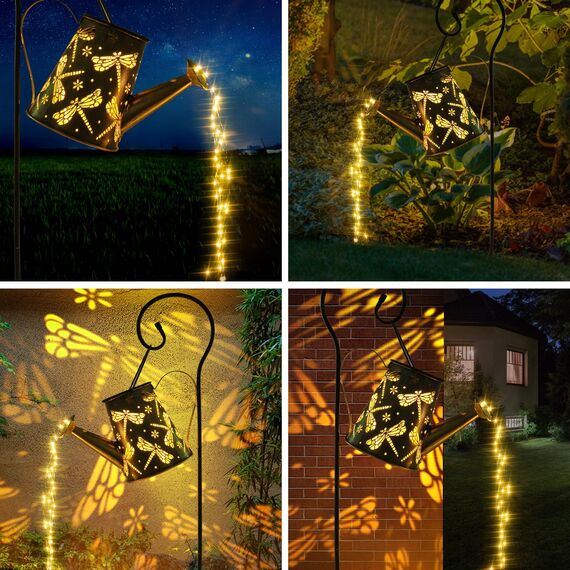 Solar Gießkanne Lichterkette Aussen, Solarlampen für Außen Garten LED Lichter,Vintage Lichterkette Aussen mit Halterung Libellen Shower Garten Leuchten Wasserdicht für Garden Terrasse Balkon (Libelle)