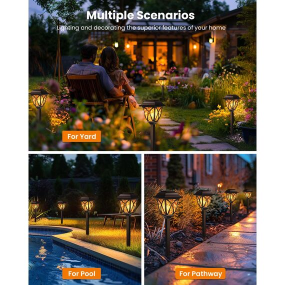 GIGALUMI Solarlampen für außen, 6 Stück LED Solar Gartenleuchten, solarbetriebene Lichter für Garten, Terrasse, Balkon, Landschaft, Gehweg, Pfad (Flackernde Flamme)