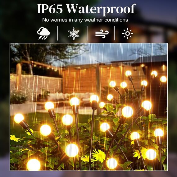 Caldarax 2 Stück Firefly Solarlampen für Außen Garten, 10LED Solar Glühwürmchen Warmweiß, IP65 Wasserdicht, 2 Modi Firefly Solar Licht, Swinging Garten Lichter Dekorative für Fußweg, Yard, Patio