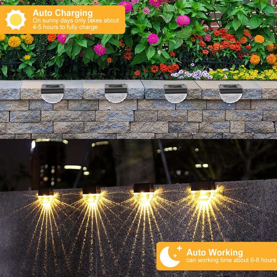 MUSUNIA Balkonbeleuchtung Solar - Wasserdichte Solarleuchten Garten Dekoration,4 Stück Solar Wandleuchte Aussen für Terrasse Garten und Stufen Warmweiß