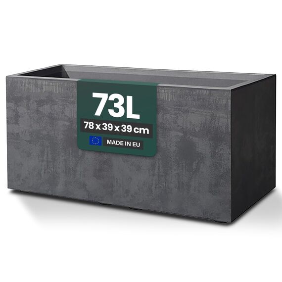 Kreher XL Pflanzkasten Millennium in verschiedenen Formaten und Farben. Tolle Naturstein Optik in Braun, Beige, Anthrazit oder Grau! Aus robustem Kunststoff! (73 Liter (rechteckig) Anthrazit)