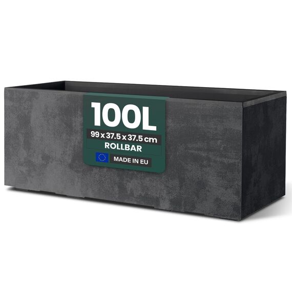 Kreher XL Pflanzkasten Millennium in verschiedenen Formaten und Farben. Tolle Naturstein Optik in Braun, Beige, Anthrazit oder Grau! Aus robustem Kunststoff! (100 Liter (rechteckig) Anthrazit)