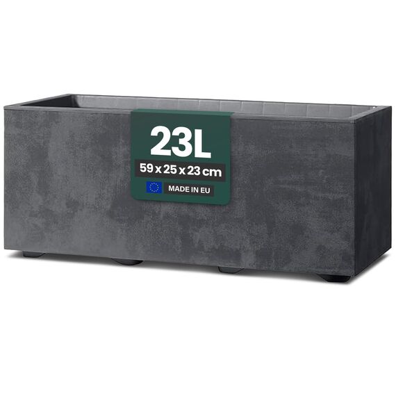 Kreher XL Pflanzkasten Millennium in verschiedenen Formaten und Farben. Tolle Naturstein Optik in Braun, Beige, Anthrazit oder Grau! Aus robustem Kunststoff! (23 Liter (rechteckig) Anthrazit)