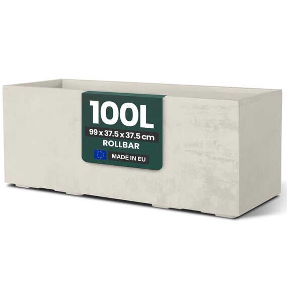 Kreher XL Pflanzkasten Millennium in verschiedenen Formaten und Farben. Tolle Naturstein Optik in Braun, Beige, Anthrazit oder Grau! Aus robustem Kunststoff! (100 Liter (rechteckig) Beige)