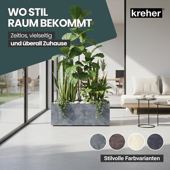 Kreher XL Pflanzkasten Millennium in verschiedenen Formaten und Farben. Tolle Naturstein Optik in Braun, Beige, Anthrazit oder Grau! Aus robustem Kunststoff! (100 Liter (rechteckig) Grau)