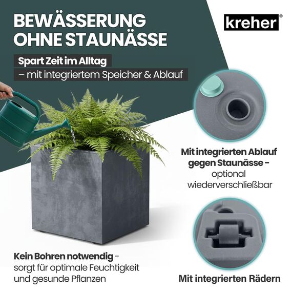 Kreher XL Pflanzkasten Millennium in verschiedenen Formaten und Farben. Tolle Naturstein Optik in Braun, Beige, Anthrazit oder Grau! Aus robustem Kunststoff! (80 Liter Grau)